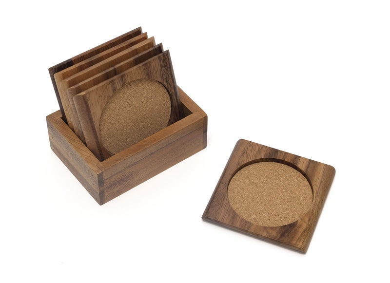ليبر أنترناشونال ميدان Lipper International Acacia مع Cork Coasters ومجموعة Caddy 7 قطع - Image 1