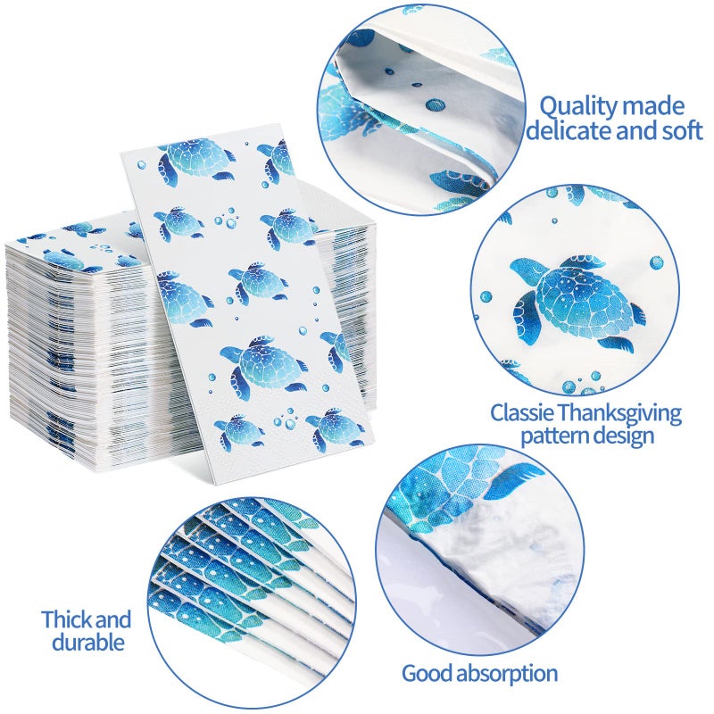 Yisong 100 Pcs Turtle Disposable Hand Towels Paper Napkins for Bathroom Guest Decorative Soft Towels Ocean Party Supplies Summer Sea Decoration for Graduation Birthday Holiday Wedding Baby Shower - Image 3