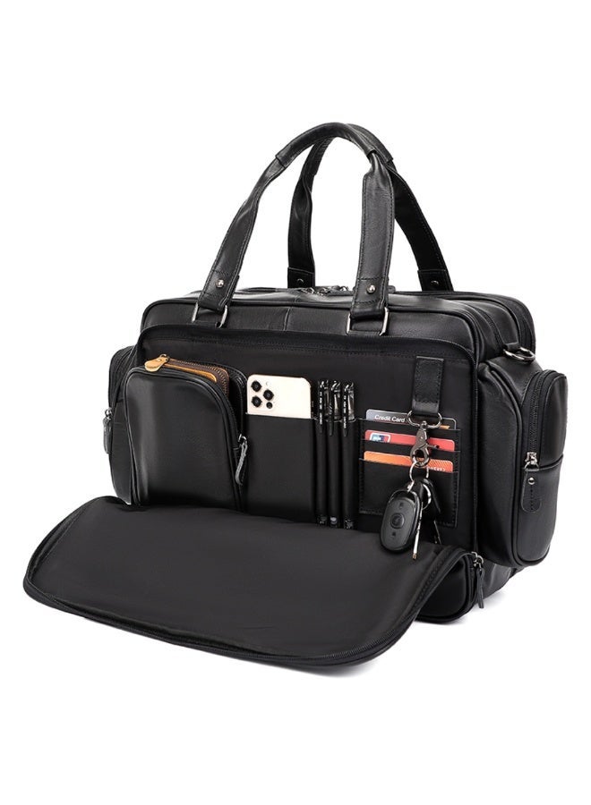 Goolink Men's Shoulder Bag, Large Capacity Travel Bag, Genuine Leather Laptop Bag, Black Color, Men's Leather Bag, Model GL52620 - Image 1