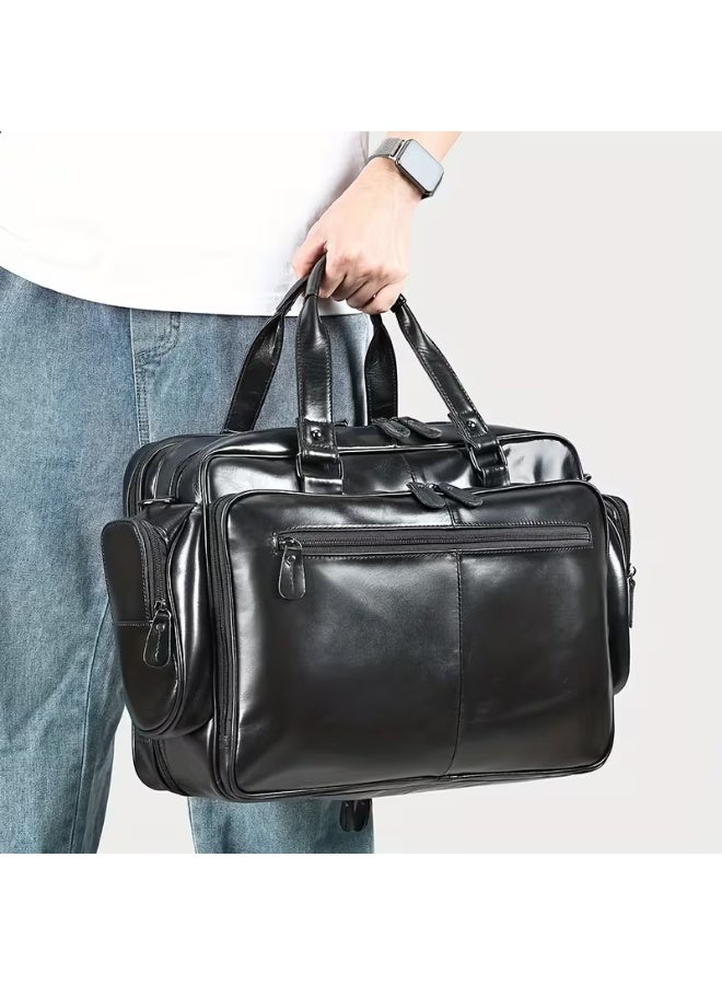 Goolink Men's Shoulder Bag, Large Capacity Travel Bag, Genuine Leather Laptop Bag, Black Color, Men's Leather Bag, Model GL52620 - Image 3