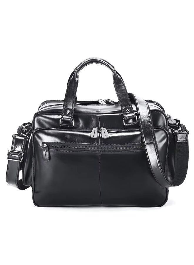 Goolink Men's Shoulder Bag, Large Capacity Travel Bag, Genuine Leather Laptop Bag, Black Color, Men's Leather Bag, Model GL52620 - Image 4
