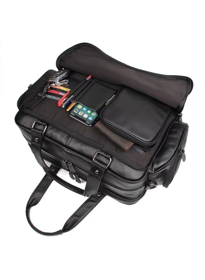 Goolink Men's Shoulder Bag, Large Capacity Travel Bag, Genuine Leather Laptop Bag, Black Color, Men's Leather Bag, Model GL52620 - Image 2