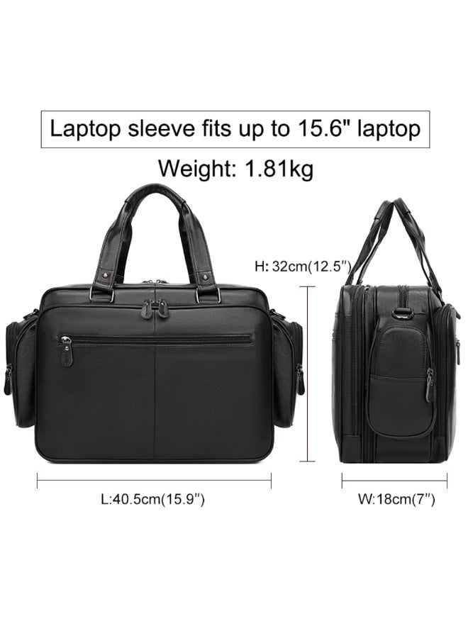 Goolink Men's Shoulder Bag, Large Capacity Travel Bag, Genuine Leather Laptop Bag, Black Color, Men's Leather Bag, Model GL52620 - Image 5