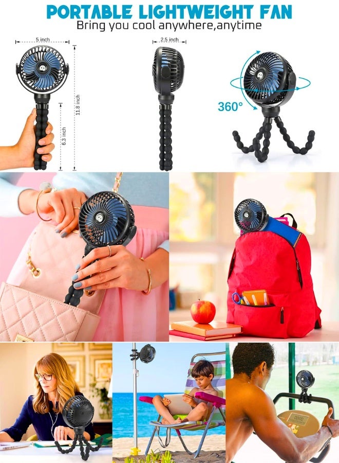 Chase Up Upgraded Portable Baby Stroller Fan, 360°Rotate Rechargeable Mini Clip on Fan with Flexible Tripod for Stroller Treadmill Crib Car Seat Travel, 4000mAh Battery Powered Handheld Fan (Black) - Image 3