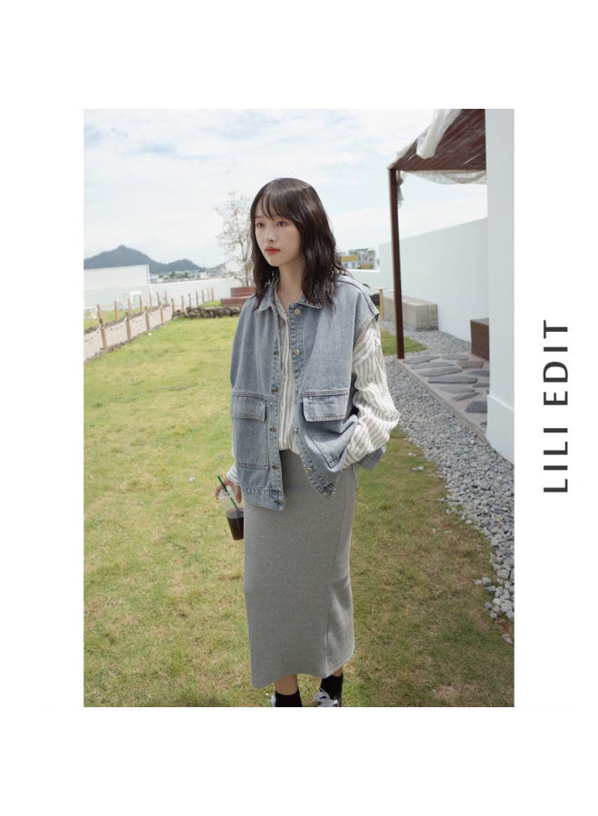 Private Brand Women's Denim Vest Korean Style Loose Sleeveless Bf Style Utility Vest Versatile Student Jacket Trendy - Image 1