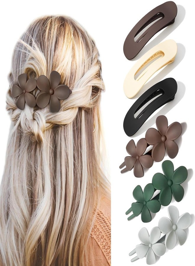 VORSET 4 PCS Flat Hair Clips - 2 Styles Y2K Lay Down Claw Clips for Thick Thin Curly Hair, Large Matte Non-slip Strong Hold Beach Flower Hair Accessories for Women Girls Wedding Prom Party - Image 1