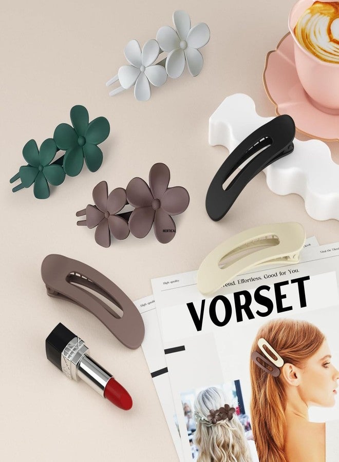 VORSET 4 PCS Flat Hair Clips - 2 Styles Y2K Lay Down Claw Clips for Thick Thin Curly Hair, Large Matte Non-slip Strong Hold Beach Flower Hair Accessories for Women Girls Wedding Prom Party - Image 2