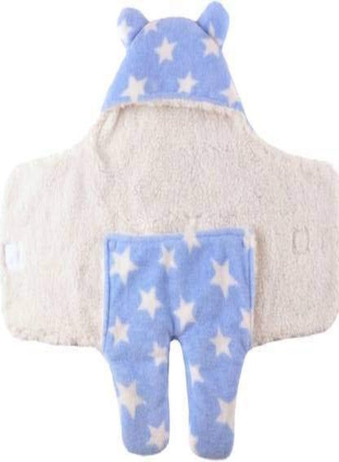 First Trend Star Printed Hooded Blanket for Baby Blue - Image 3