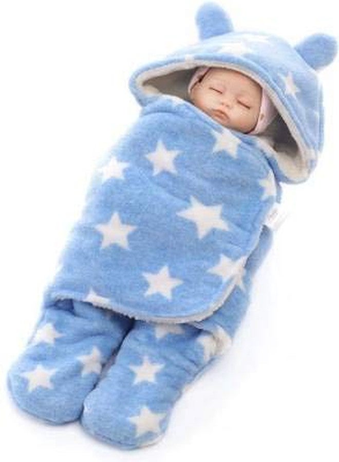 First Trend Star Printed Hooded Blanket for Baby Blue - Image 1