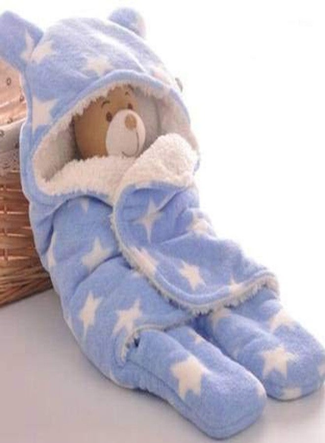 First Trend Star Printed Hooded Blanket for Baby Blue - Image 2