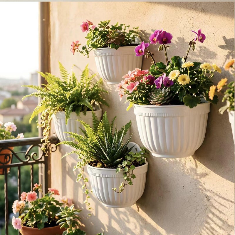ORIMERC 4 Pack White Wall Planter Pots Vertical Living Wall Hanging Planters Wall Mounted Planter Holder with Drainage Hole for Indoor Outdoor Plants Wall Decor with Hooks/Screws - Image 2