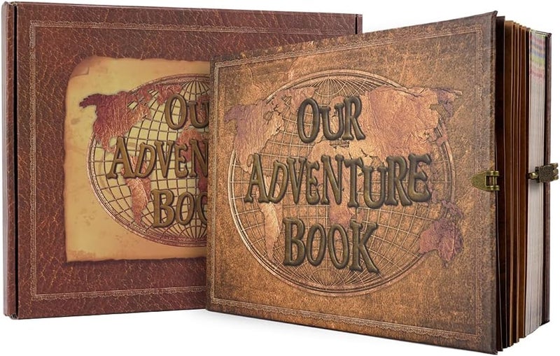 JIMBON Our Adventure Book 180 Pages Scrapbook Photo Album,Retro Style Embossed Letter Leather Cover Travel Diary Journal Scrap Book For Couples,Memory Book For Anniversary Wedding - Image 1