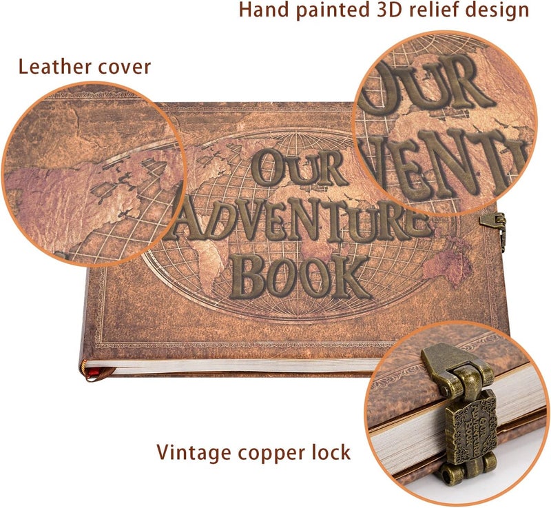 JIMBON Our Adventure Book 180 Pages Scrapbook Photo Album,Retro Style Embossed Letter Leather Cover Travel Diary Journal Scrap Book For Couples,Memory Book For Anniversary Wedding - Image 4