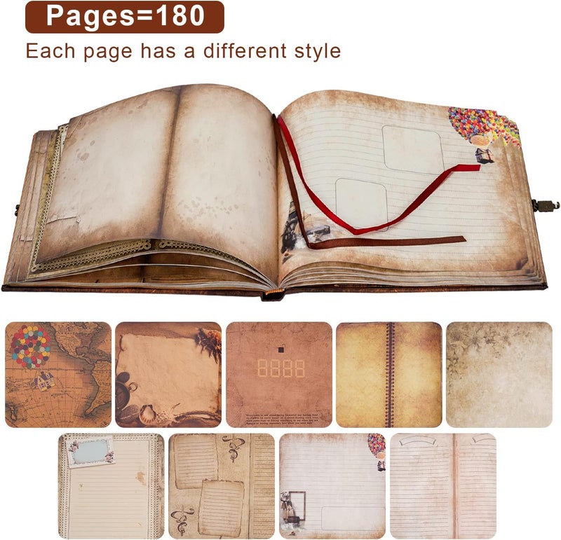 JIMBON Our Adventure Book 180 Pages Scrapbook Photo Album,Retro Style Embossed Letter Leather Cover Travel Diary Journal Scrap Book For Couples,Memory Book For Anniversary Wedding - Image 3
