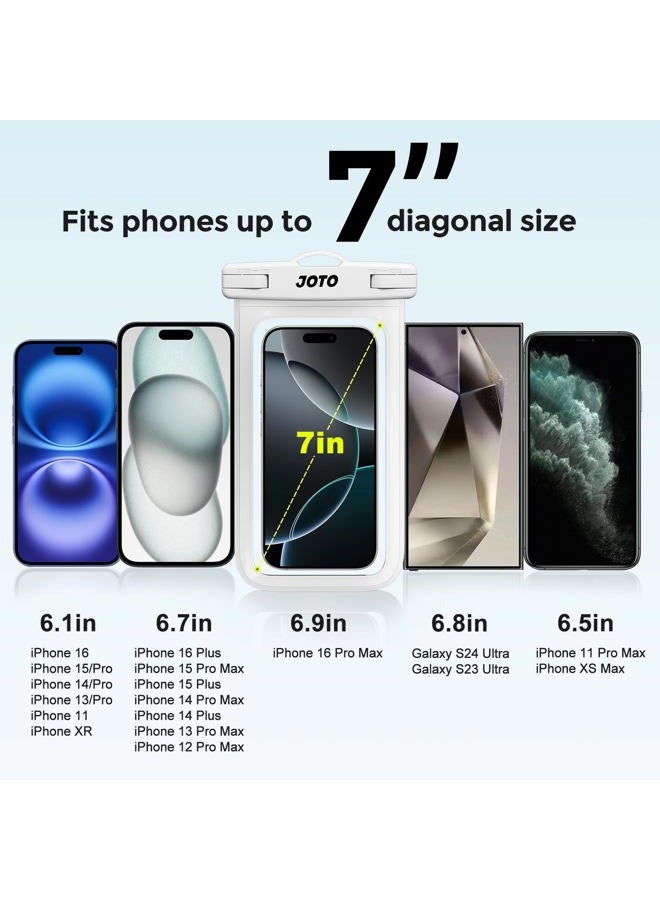 JOTO Universal Waterproof Phone Pouch Cellphone Dry Bag Case for iPhone 17 16 15 14 13 12 11 Pro Max Air Mini Plus Xs XR X 8 7 6S, Galaxy S23 S22 S21 Plus Note, Pixel up to 7" -White - Image 4