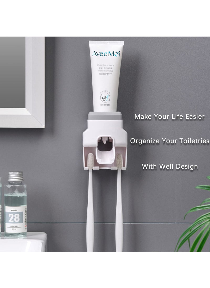 Excefore - Toothbrush Holder Wall Mounted, Automatic Toothpaste Dispenser Squeezer, Bathroom Accessories for Kids & Family Space Saving Toothbrush and Toothpaste Holder (White Gray) - Image 1