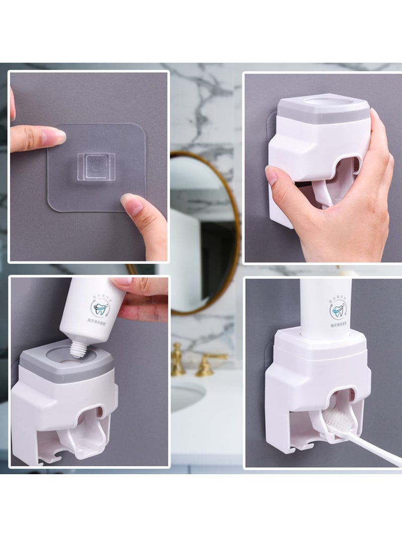 Excefore - Toothbrush Holder Wall Mounted, Automatic Toothpaste Dispenser Squeezer, Bathroom Accessories for Kids & Family Space Saving Toothbrush and Toothpaste Holder (White Gray) - Image 1