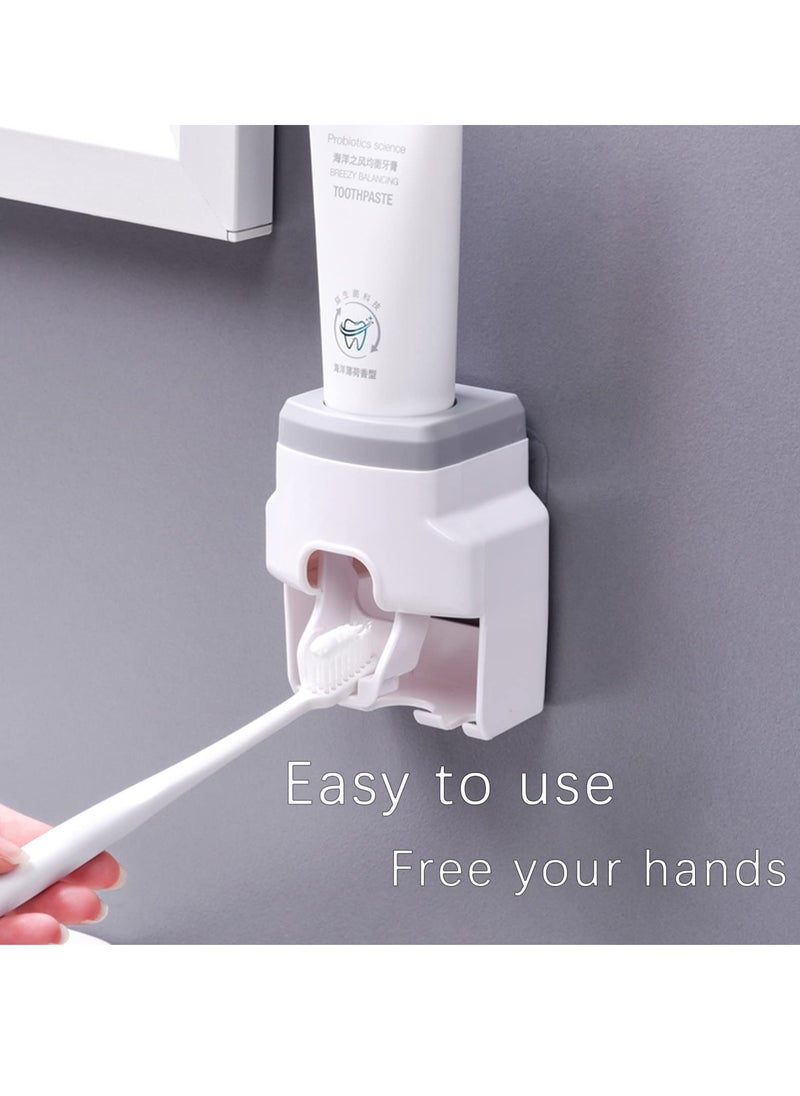 Excefore - Toothbrush Holder Wall Mounted, Automatic Toothpaste Dispenser Squeezer, Bathroom Accessories for Kids & Family Space Saving Toothbrush and Toothpaste Holder (White Gray) - Image 1