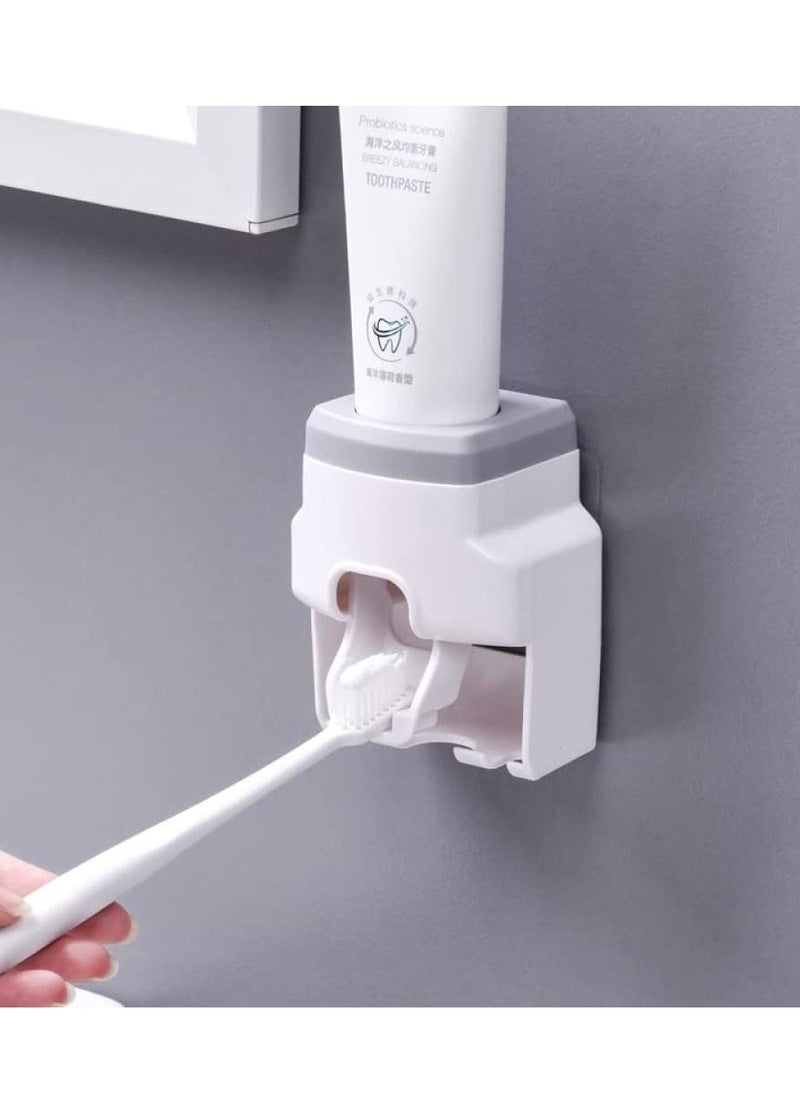 Excefore - Toothbrush Holder Wall Mounted, Automatic Toothpaste Dispenser Squeezer, Bathroom Accessories for Kids & Family Space Saving Toothbrush and Toothpaste Holder (White Gray) - Image 1