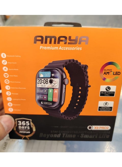 Amaya x9-pro2 watch is compatible with Android and IOS devices. IP67 water resistant Always on Display water resistant. Support for smart voice assistants. Multiple applications. Take pictures. The ability to customize the tone of messages and calls