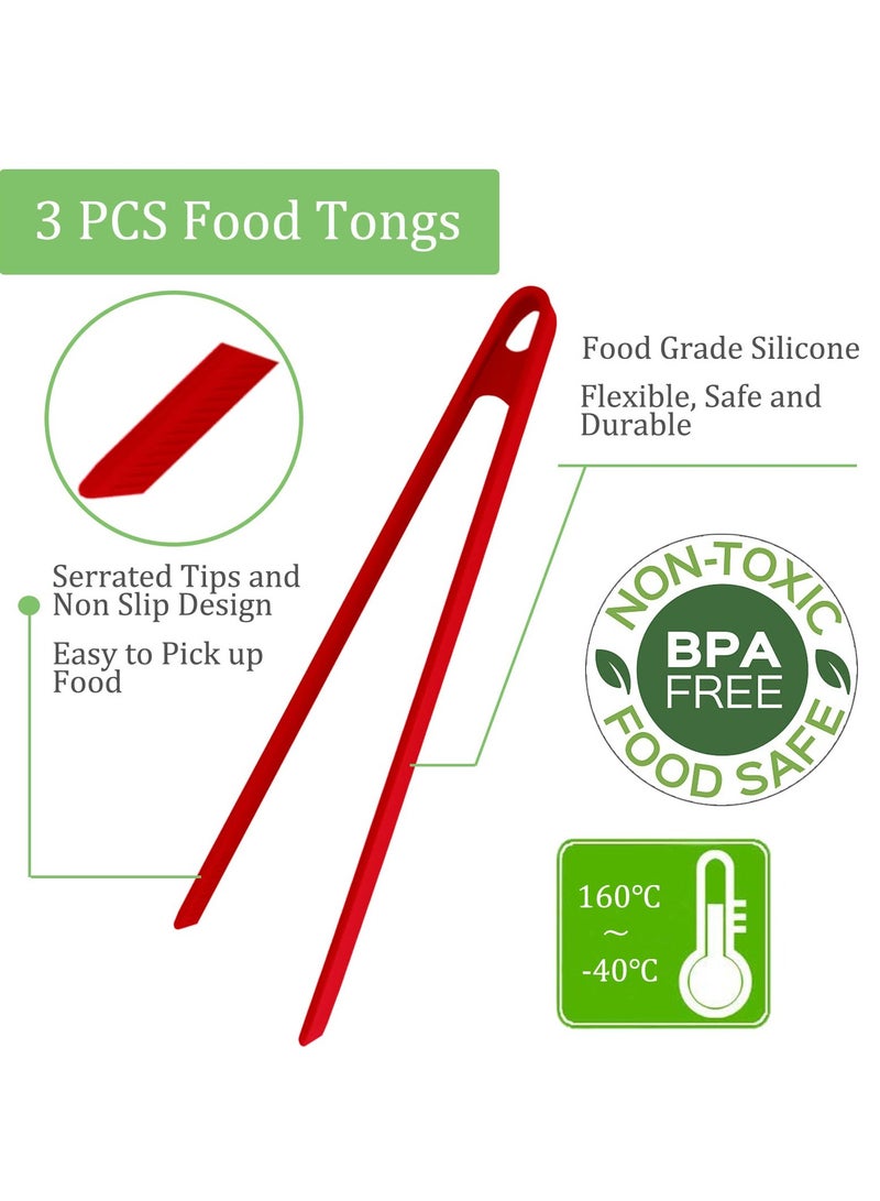 SOLARAE Kitchen Cooking Tongs Clips, Silicone Heat Resistant Non-Slip Nonstick Food Tripod Tongs, 11.4" Clips for BBQ Steak Salad Toaster 3 Pcs - Image 2