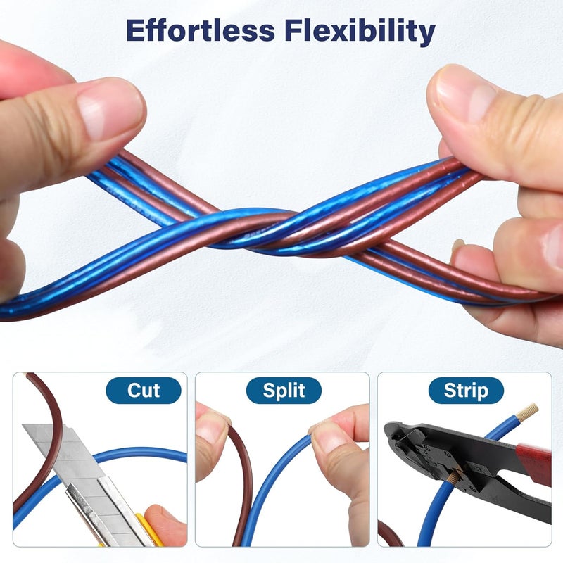 HiFind 16/2 Gauge AWG Car Audio Speaker Wire Cable 20 Ft, Professional Shielded OFC Zipper Wire, Transparent Soft PVC for Automotive Stereo HiFi Home Theater System, Subwoofer, Blue+ Brown - Image 4