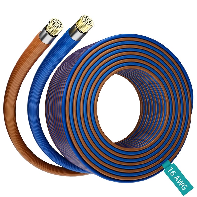 HiFind 16/2 Gauge AWG Car Audio Speaker Wire Cable 20 Ft, Professional Shielded OFC Zipper Wire, Transparent Soft PVC for Automotive Stereo HiFi Home Theater System, Subwoofer, Blue+ Brown - Image 1