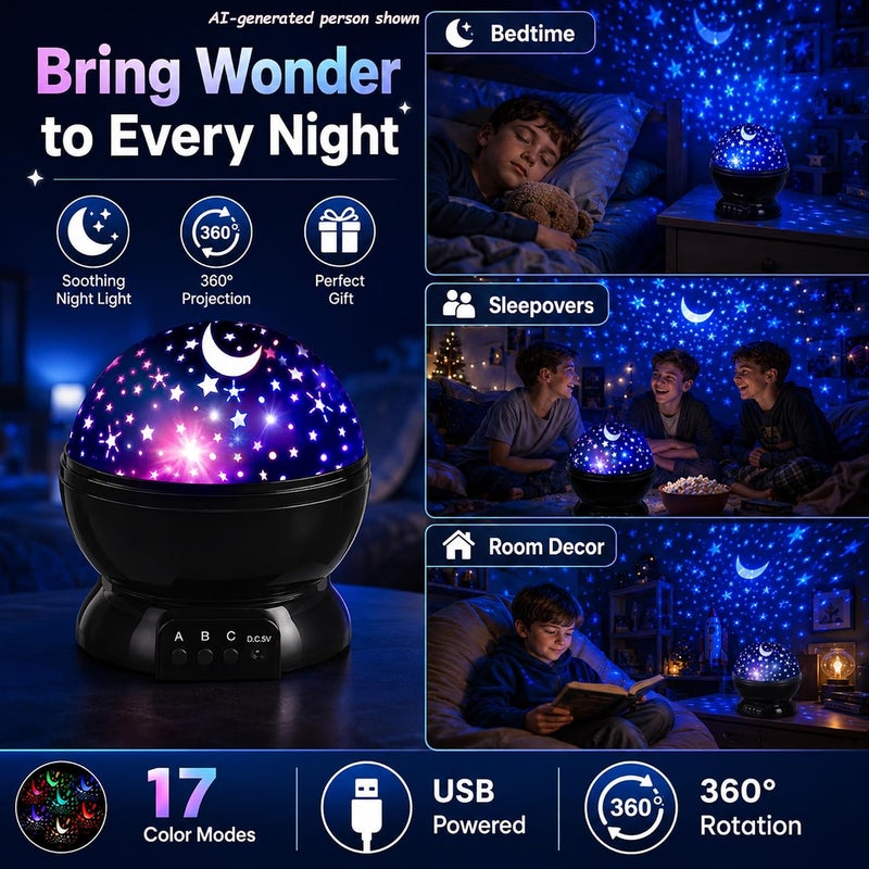 موكوكي مصباح إسقاط نجوم للأطفال، ضوء ليلي، هدايا عيد ميلاد للأولاد والبنات من عمر 1-4-6-14 سنة لغرفة النوم، نجوم وقمر متوهجة في الظلام لمساعدة الأطفال على النوم بهدوء - Image 4