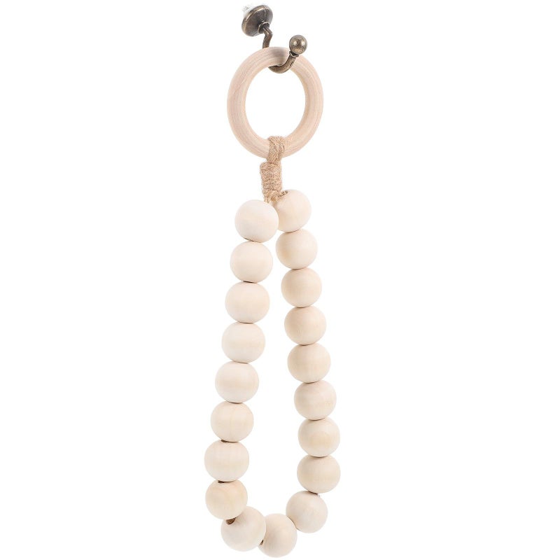 Wooden Bead Jute Rope Wall Mounted Towel Rack Holder For Bathroom Kitchen - Image 1