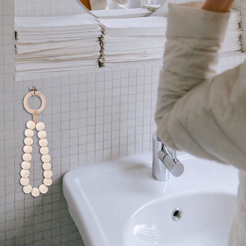 Wooden Bead Jute Rope Wall Mounted Towel Rack Holder For Bathroom Kitchen - Image 5