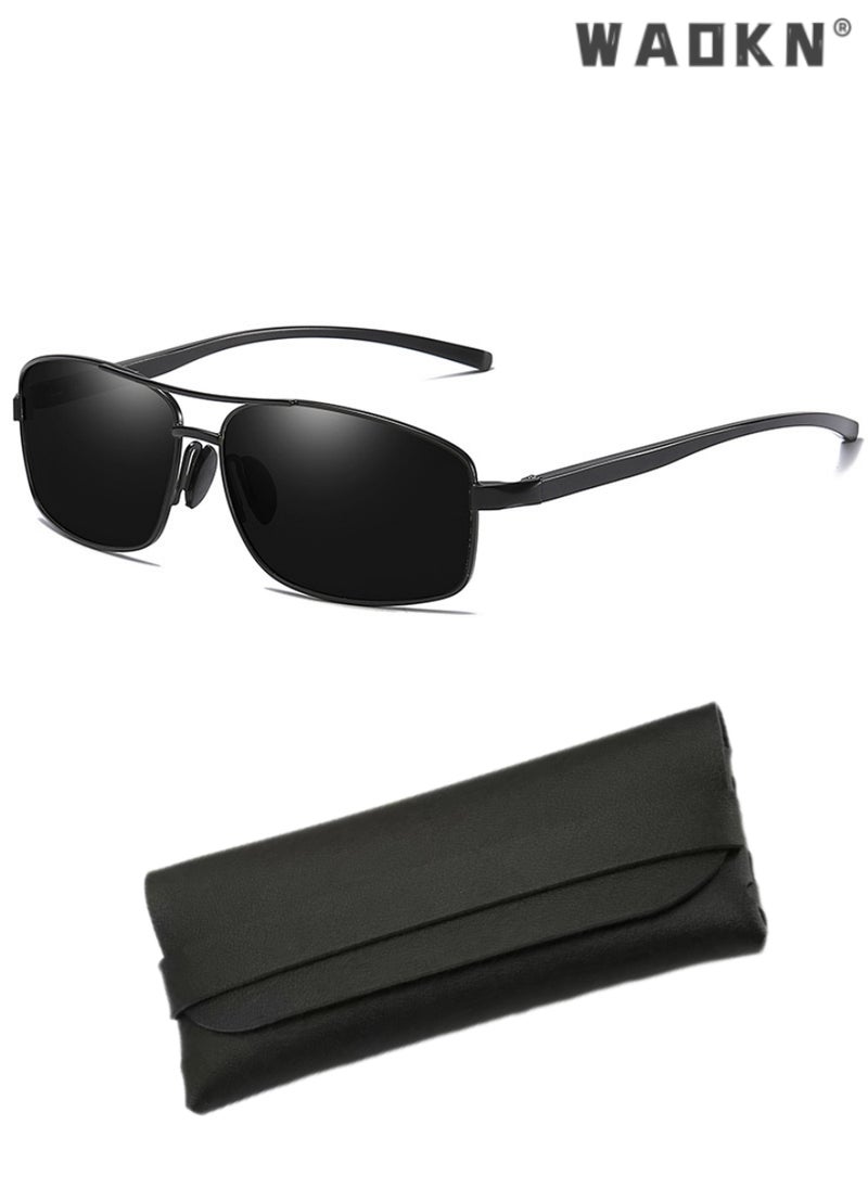 WAOKN Men's Aviator Polarized Sunglasses, UV400 Protection Sun Glasses with Alloy Frame, Fashion Anti-Glare Sun Shades for Men Summer Outdoor Beach Travel Camping Driving Fishing Black  - Image 1