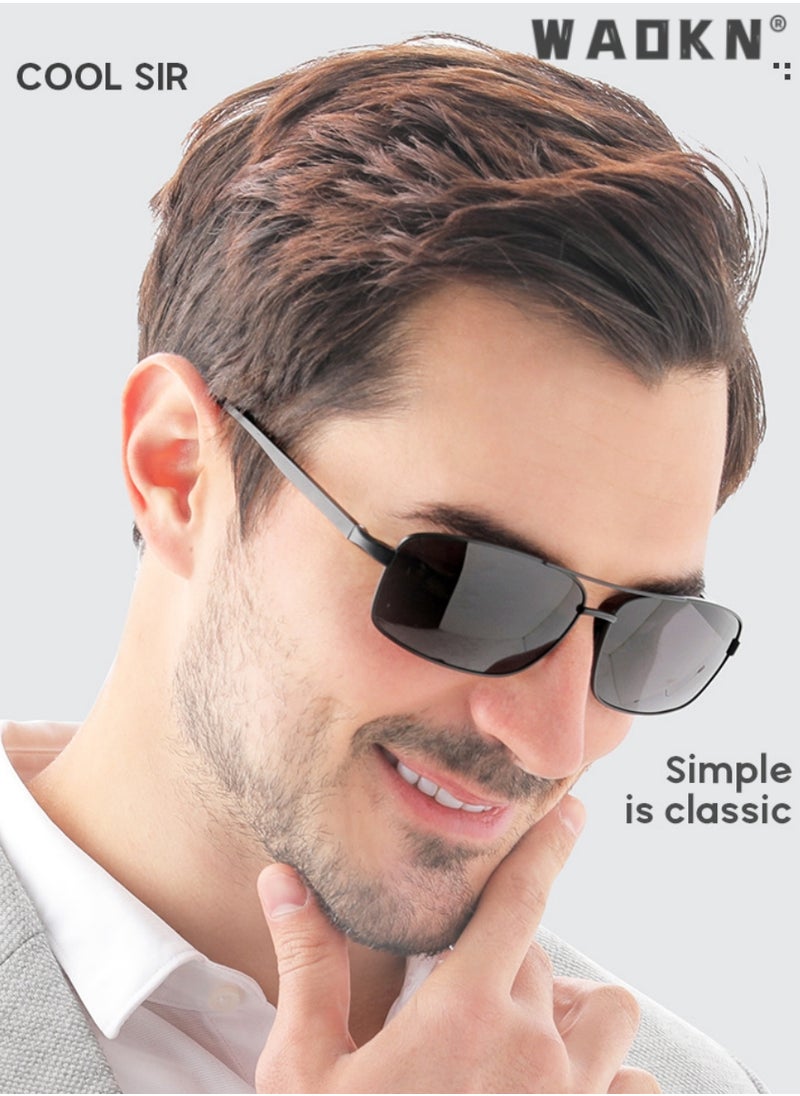 WAOKN Men's Aviator Polarized Sunglasses, UV400 Protection Sun Glasses with Alloy Frame, Fashion Anti-Glare Sun Shades for Men Summer Outdoor Beach Travel Camping Driving Fishing Black  - Image 2