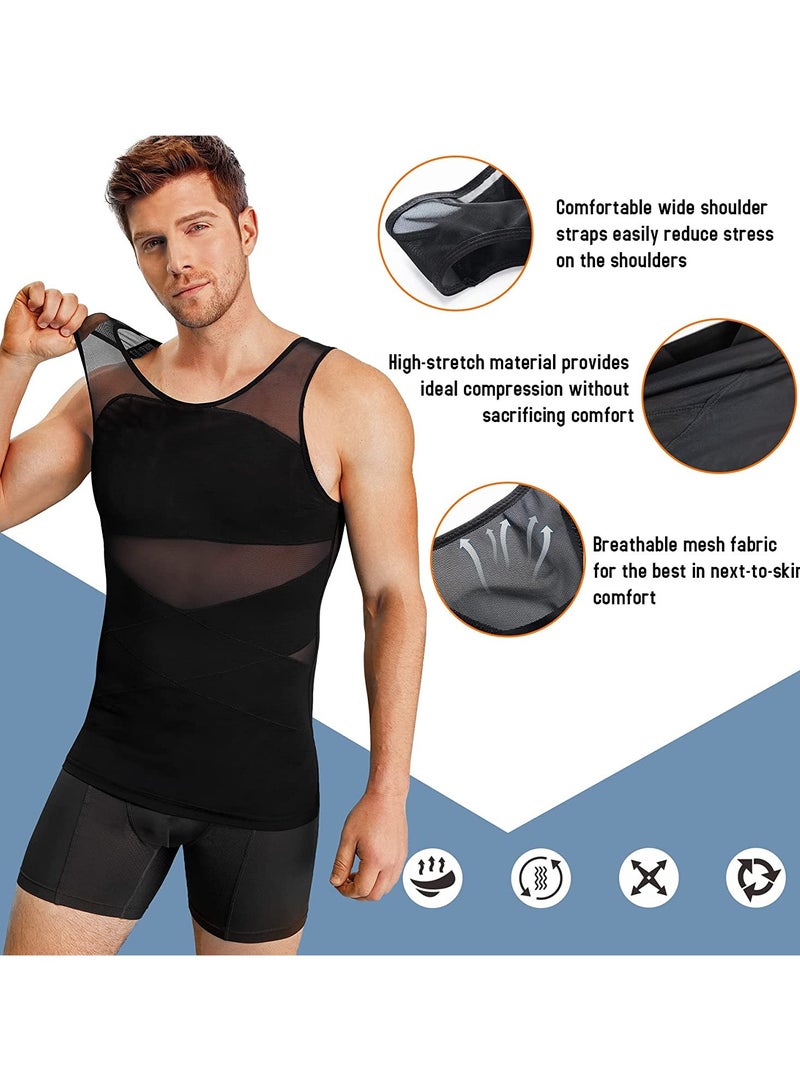إس سيميفر قميص ضغط للرجال التخسيس قميص داخلي الجسم المشكل تانك توب لسترة بلا أكمام سترة الرجال - أسود ، L - Image 3