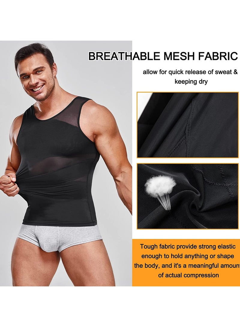 إس سيميفر قميص ضغط للرجال التخسيس قميص داخلي الجسم المشكل تانك توب لسترة بلا أكمام سترة الرجال - أسود ، L - Image 5