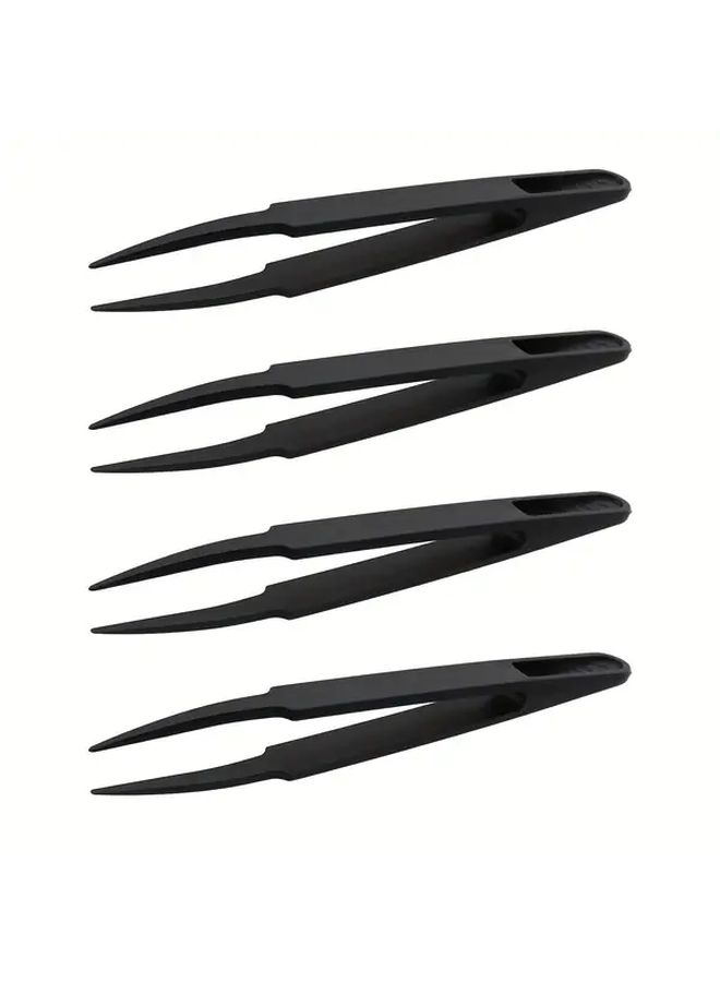4pcs Black Carbon Fiber Tweezers Anti Static Flexible Grip For Precision Electrical And Watch Repair Lightweight Durable Design Electronic Repairs - Image 1