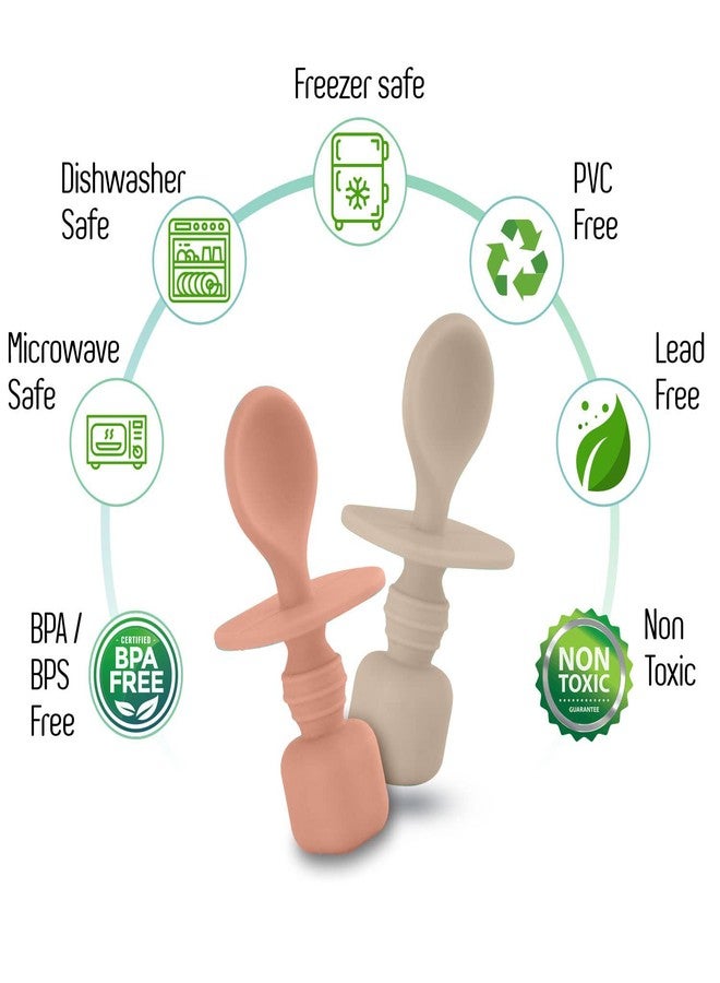 SPERRIC Silicone Baby Spoons for Baby Led Weaning 2-Pack, First Stage Baby Feeding Spoon Set Gum Friendly BPA Lead Phthalate and Plastic Free, Great Gift Set (Sunrise/French Beige) - Image 2