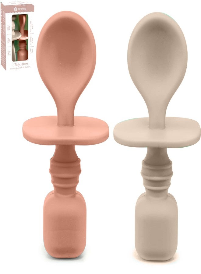 SPERRIC Silicone Baby Spoons for Baby Led Weaning 2-Pack, First Stage Baby Feeding Spoon Set Gum Friendly BPA Lead Phthalate and Plastic Free, Great Gift Set (Sunrise/French Beige) - Image 1