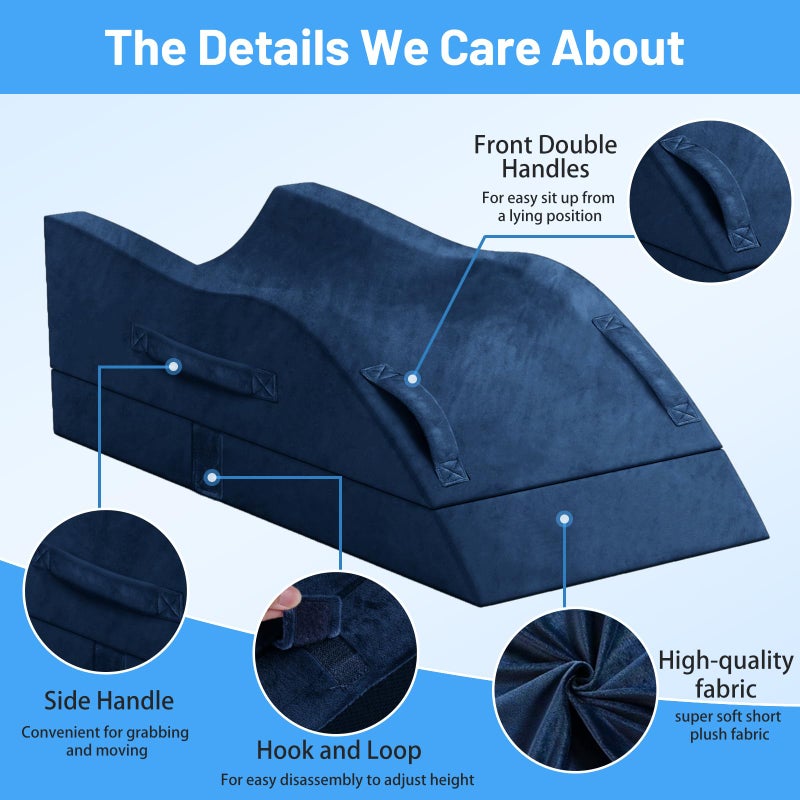 TranquilRelax Leg Elevation Pillows, Wedge Pillow for After Surgery Or Rest, Memory Foam Leg Support Adjustable, Back Knee Hip Ankles Pain Relief, Knee Pillow for Sleeping Blood Circulation Blue - Image 4