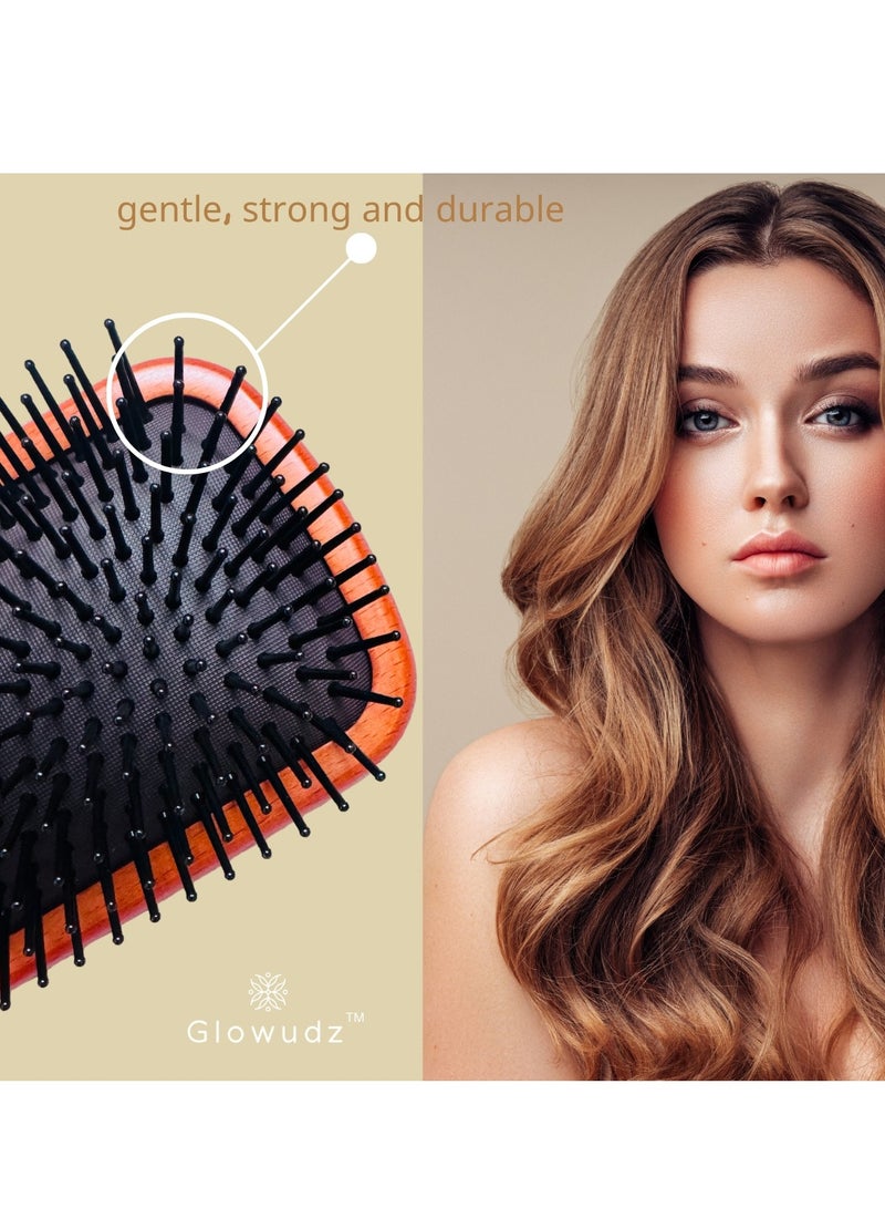 Glowudz Glowudz Wooden Hair Brush Detangling Head Relaxing Massage Comb  - Image 4