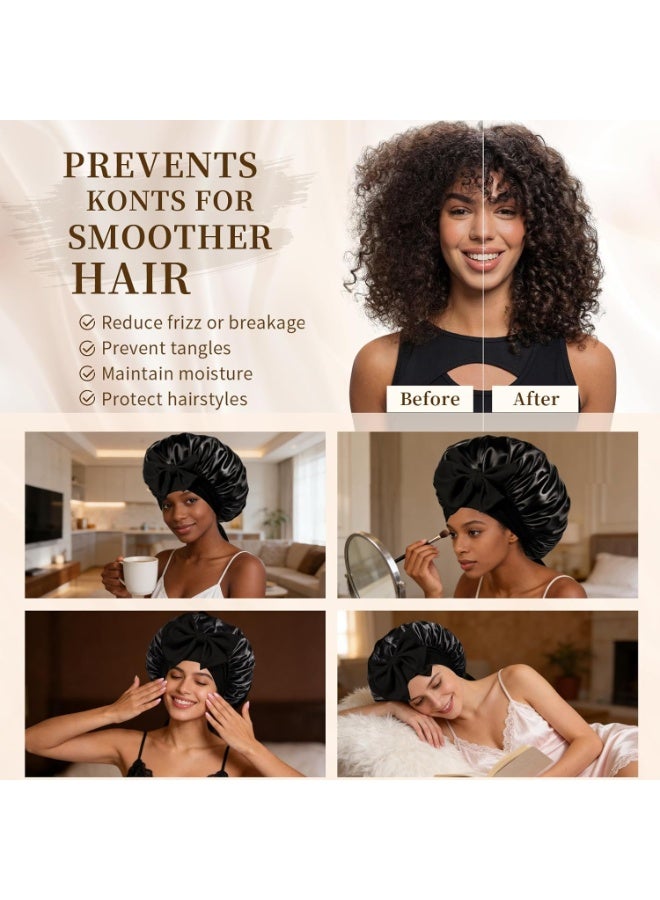 1Pc Satin Sleep Cap Set, Soft Sleep Cap with Wide Elastic Band for Women, Perfect Hair Protection Sleep Cap for Curly Hair and Hair Care(42cm) - Image 5