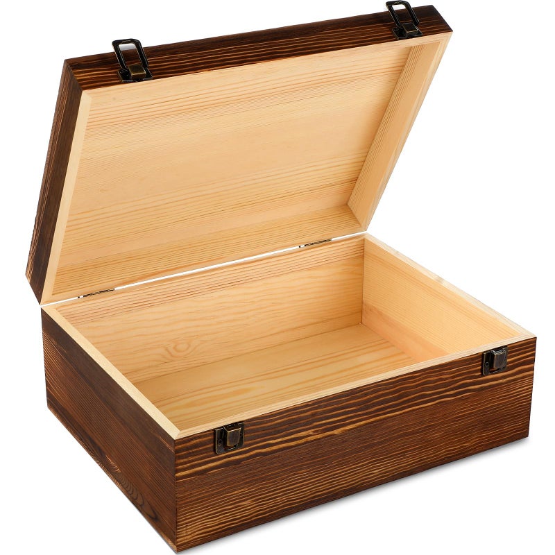 Barydat Extra Large Wooden Memory Box with Hinged Lid for Keepsakes Unfinished Pine DIY Craft Stash Wooden Box for Arts Gift and Storage Decorative - Image 1