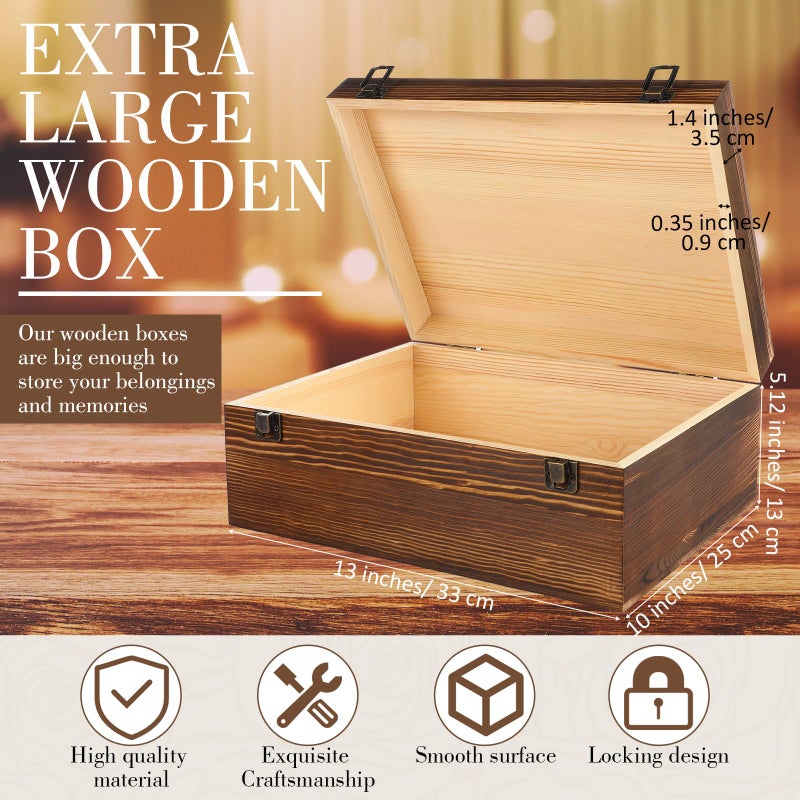 Barydat Extra Large Wooden Memory Box with Hinged Lid for Keepsakes Unfinished Pine DIY Craft Stash Wooden Box for Arts Gift and Storage Decorative - Image 2