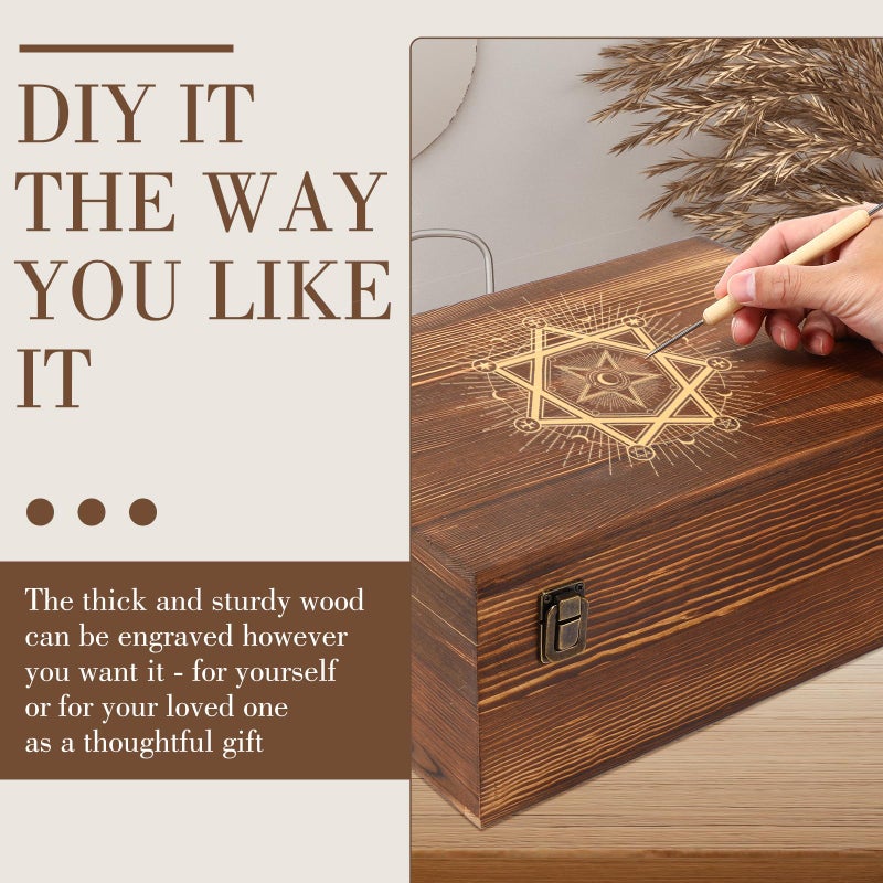 Barydat Extra Large Wooden Memory Box with Hinged Lid for Keepsakes Unfinished Pine DIY Craft Stash Wooden Box for Arts Gift and Storage Decorative - Image 5