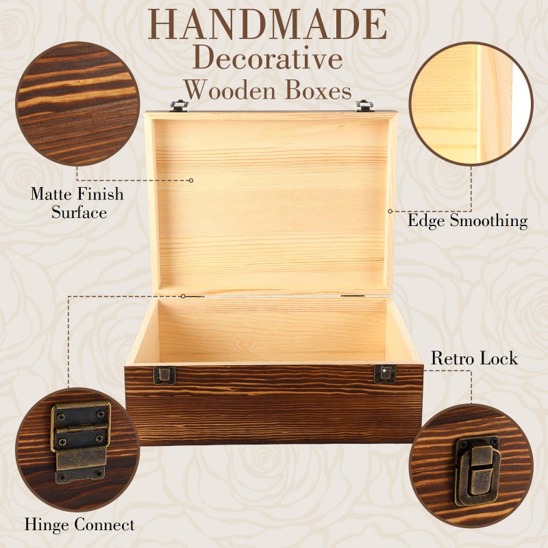 Barydat Extra Large Wooden Memory Box with Hinged Lid for Keepsakes Unfinished Pine DIY Craft Stash Wooden Box for Arts Gift and Storage Decorative - Image 3