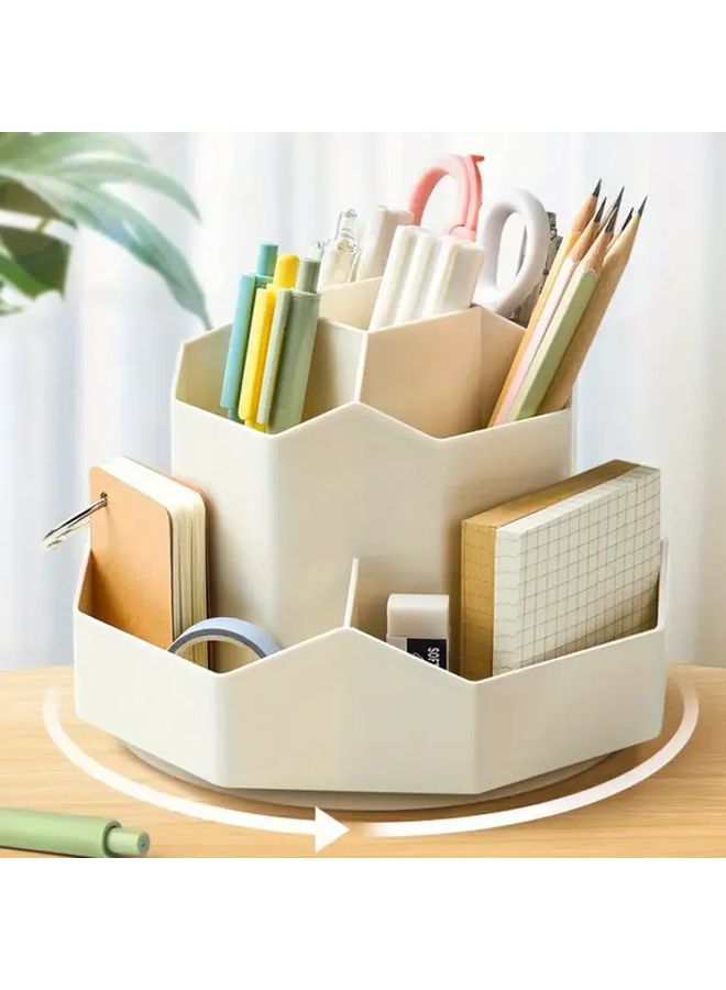 حامل أقلام مكتب أبيض منظّم بـ 9 فتحات دوّار كوب أدوات مكتبية للمكتب المنزل المدرسة - Image 1