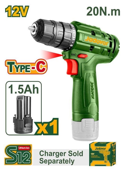 Jadever Drill 12 Volt 1 Battery Without Charger Type C  Jdcds510