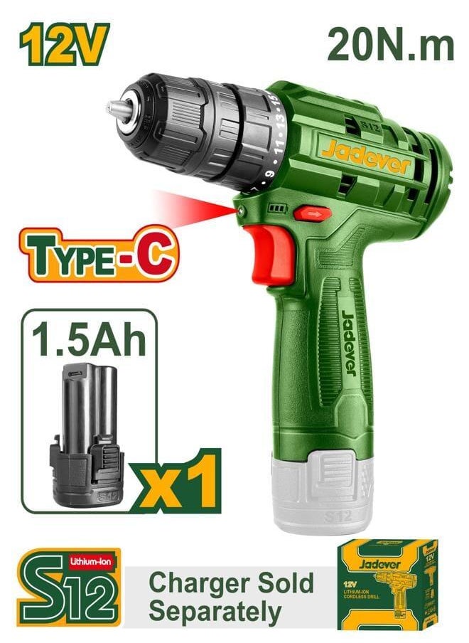 Jadever - Jadever Drill 12 Volt 1 Battery Without Charger Type C  Jdcds510 - Image 1
