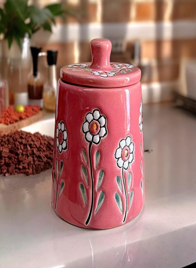BACKKSPACE RETAIL Ceramic Jar Barni with Lid| Pink | Pack of 1 | 480 ml Capacity | Multipurpose Storage - Ideal for Storing Sugar, Spice, Coffee, Pulses, Salt - Image 4