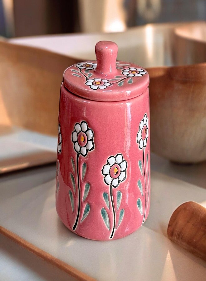 BACKKSPACE RETAIL Ceramic Jar Barni with Lid| Pink | Pack of 1 | 480 ml Capacity | Multipurpose Storage - Ideal for Storing Sugar, Spice, Coffee, Pulses, Salt - Image 1