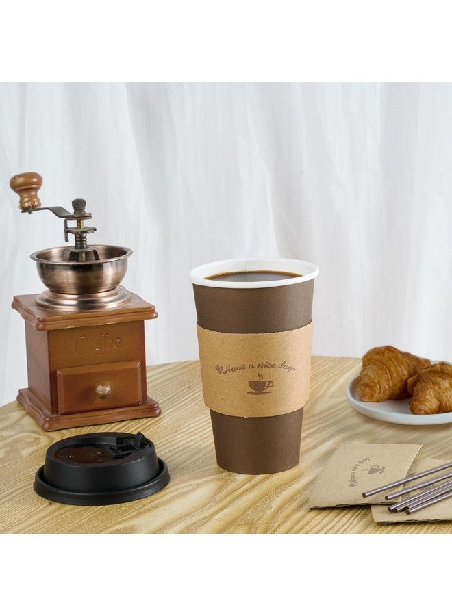 LITOPAK LITOPAK 100 Pack 16 oz Paper Coffee Cups, Brown Disposable Coffee Cups with Lids, Sleeves, Sticks, Drinking Cups for Hot Coffee, Water or Juice, Hot Paper Cups for Home, Restaurant, and Store - Image 5